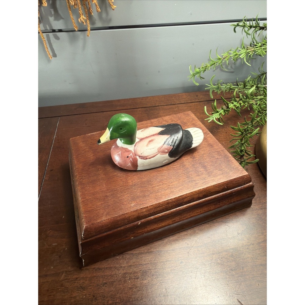 Vintage Mallard Duck Wooden Box Card Holder W/ 2 Original Mallard Card Decks